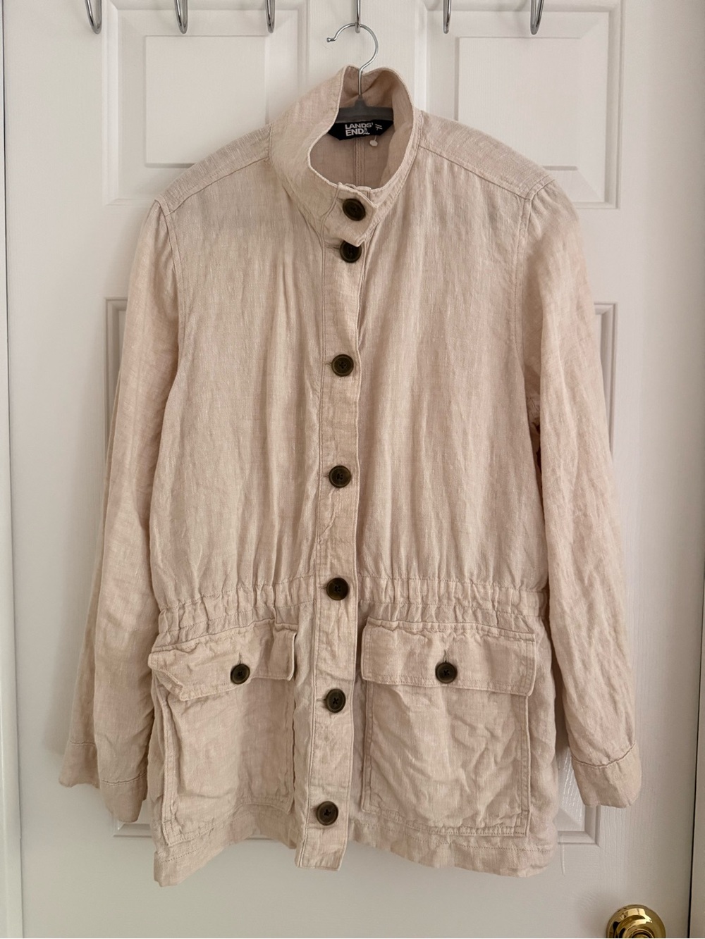 Lands' End Linen Blend Women's Cream Button-Front Utility Jacket